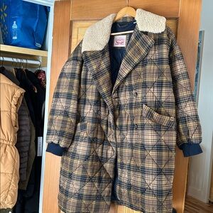 Levi’s Quilted Plaid Double Breasted Fleece Jacket with Cream Collar L